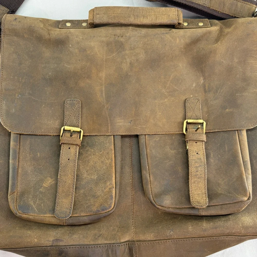 KomalC Brown Buffalo Leather Messenger Bag Distressed Laptop Satchel Briefcase